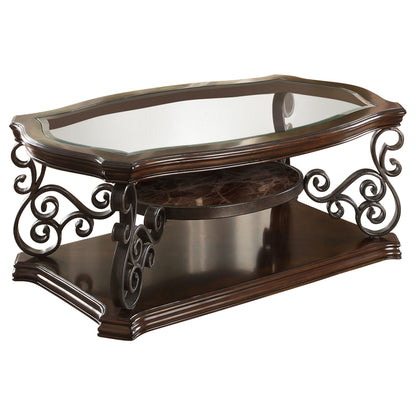 Laney 1-shelf Glass Top Rectangular Coffee Table Deep Merlot