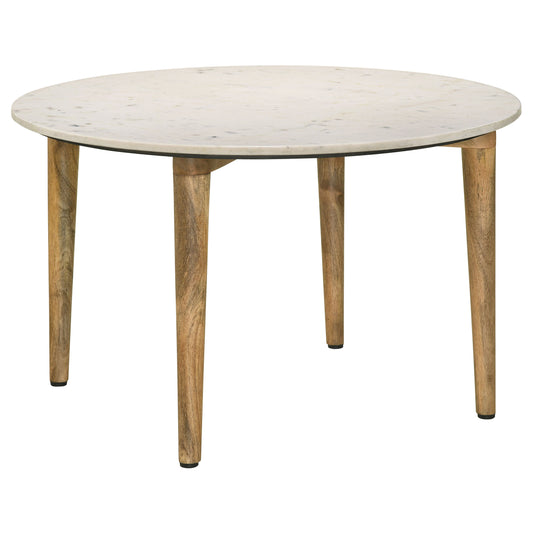 Aldis Round Marble Top Coffee Table White and Natural - The Sleep Loft - Online Mattress Showroom NYC