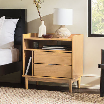Mid-Century Modern Solid Wood 2 Drawer Gallery Nightstand - The Sleep Loft - Online Mattress Showroom NYC