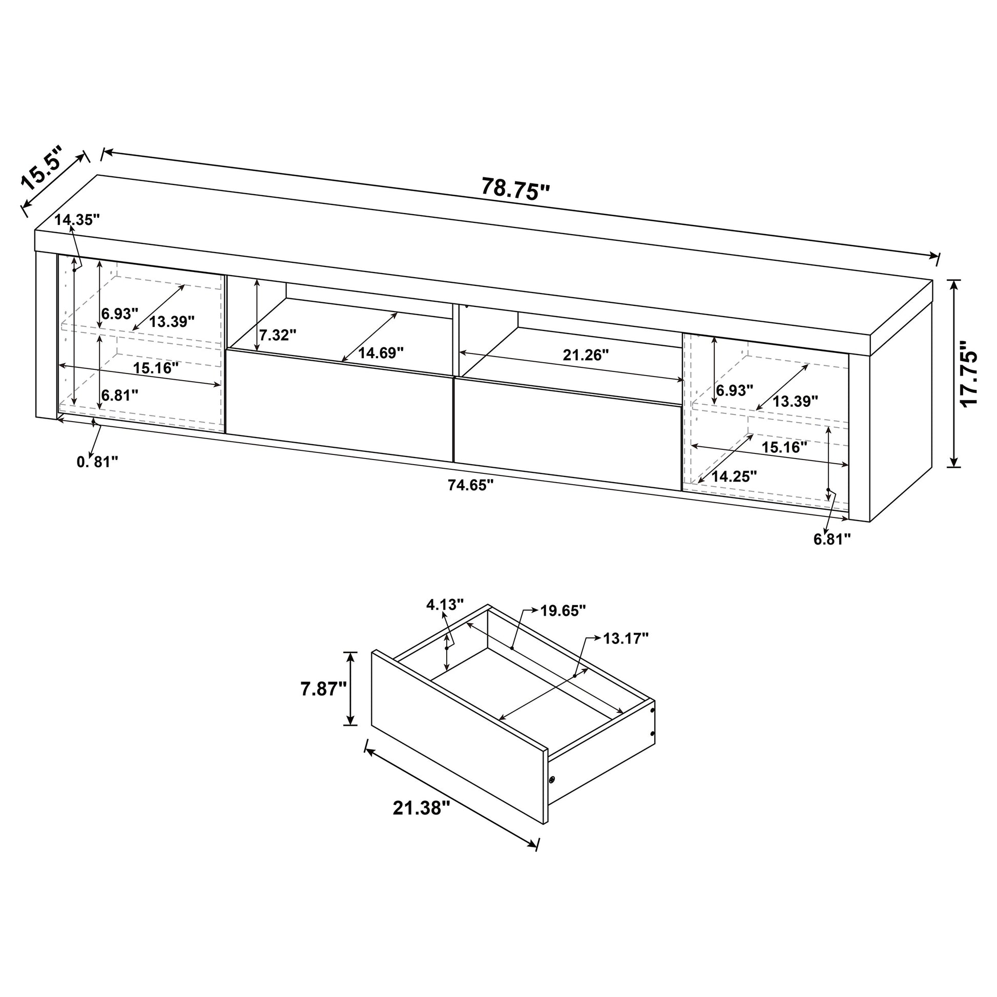 Jude 2-door Engineered Wood 79-inch TV Stand High Gloss White