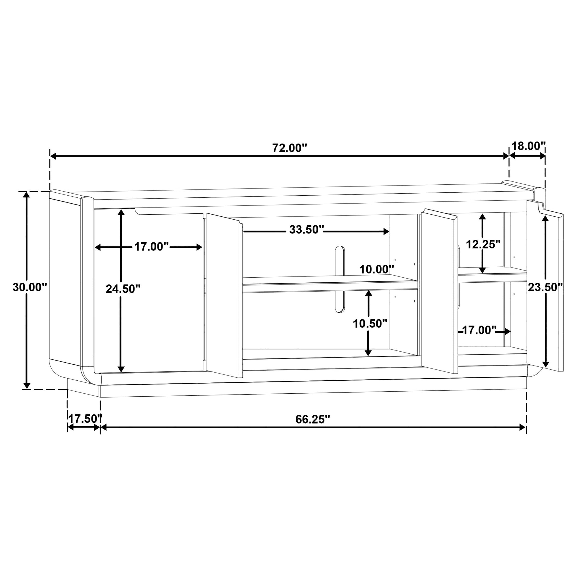 Leandro 72-inch 4-door TV Stand Media Console Burnished Black