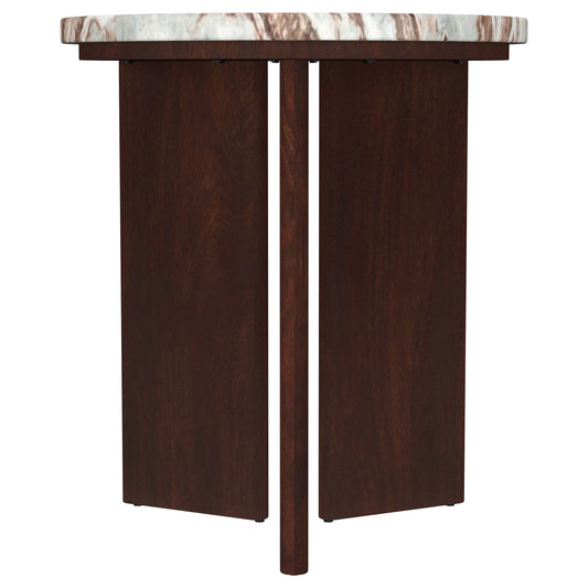 Jenna Round Marble Top Mango Wood Side End Table Brown - The Sleep Loft - Online Mattress Showroom NYC