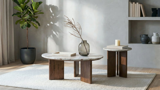 Jenna 2-piece Round Marble Top Coffee Table Set Brown - The Sleep Loft - Online Mattress Showroom NYC