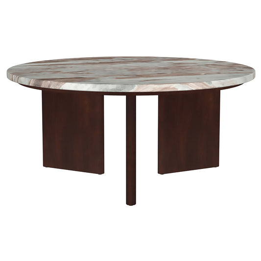 Jenna 35-inch Round Marble Top Cocktail Coffee Table Brown - The Sleep Loft - Online Mattress Showroom NYC