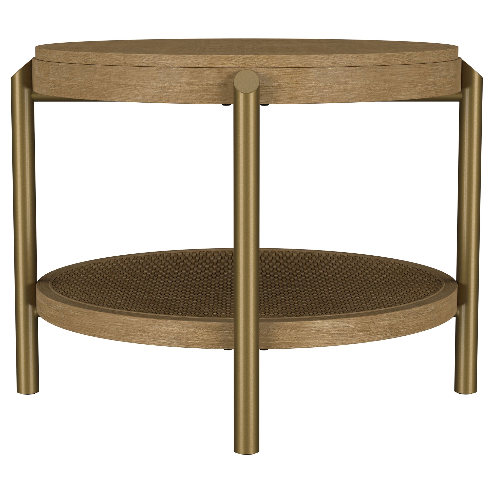 Arini Round End Side Table With Storage Shelf Sand Wash
