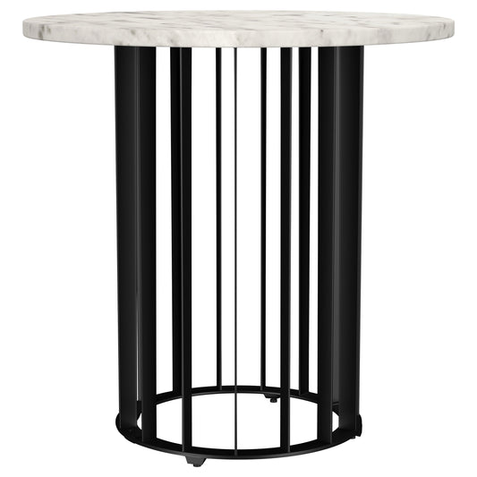 Haven Round Genuine White Marble Top End Side Table Black - The Sleep Loft - Online Mattress Showroom NYC
