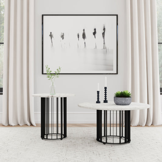 Haven 2-piece Round Marble Coffee and End Table Set Black - The Sleep Loft - Online Mattress Showroom NYC