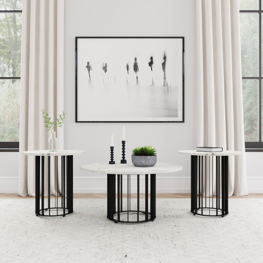 Haven 3-piece Round Marble Coffee and End Table Set Black - The Sleep Loft - Online Mattress Showroom NYC