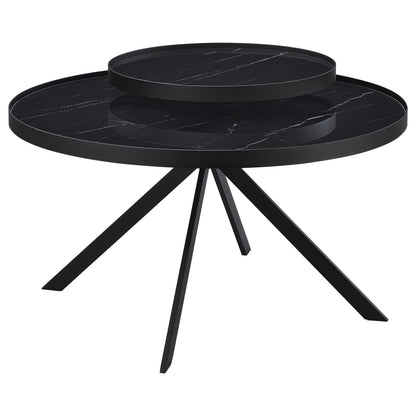 Briggs Round Marble Printed Glass Top Coffee Table Black