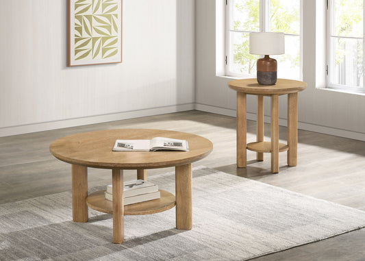 Ottowa 2-piece Round Wood Coffee Table Set Light Oak - The Sleep Loft - Online Mattress Showroom NYC