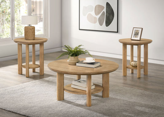 Ottowa 3-piece Round Wood Coffee Table Set Light Oak - The Sleep Loft - Online Mattress Showroom NYC
