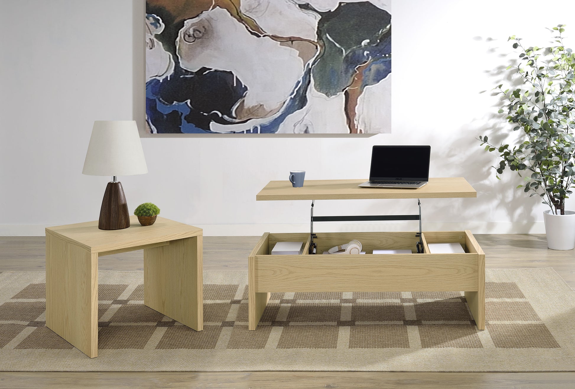 Canoga Engineered Wood Accent Side End Table Light Oak