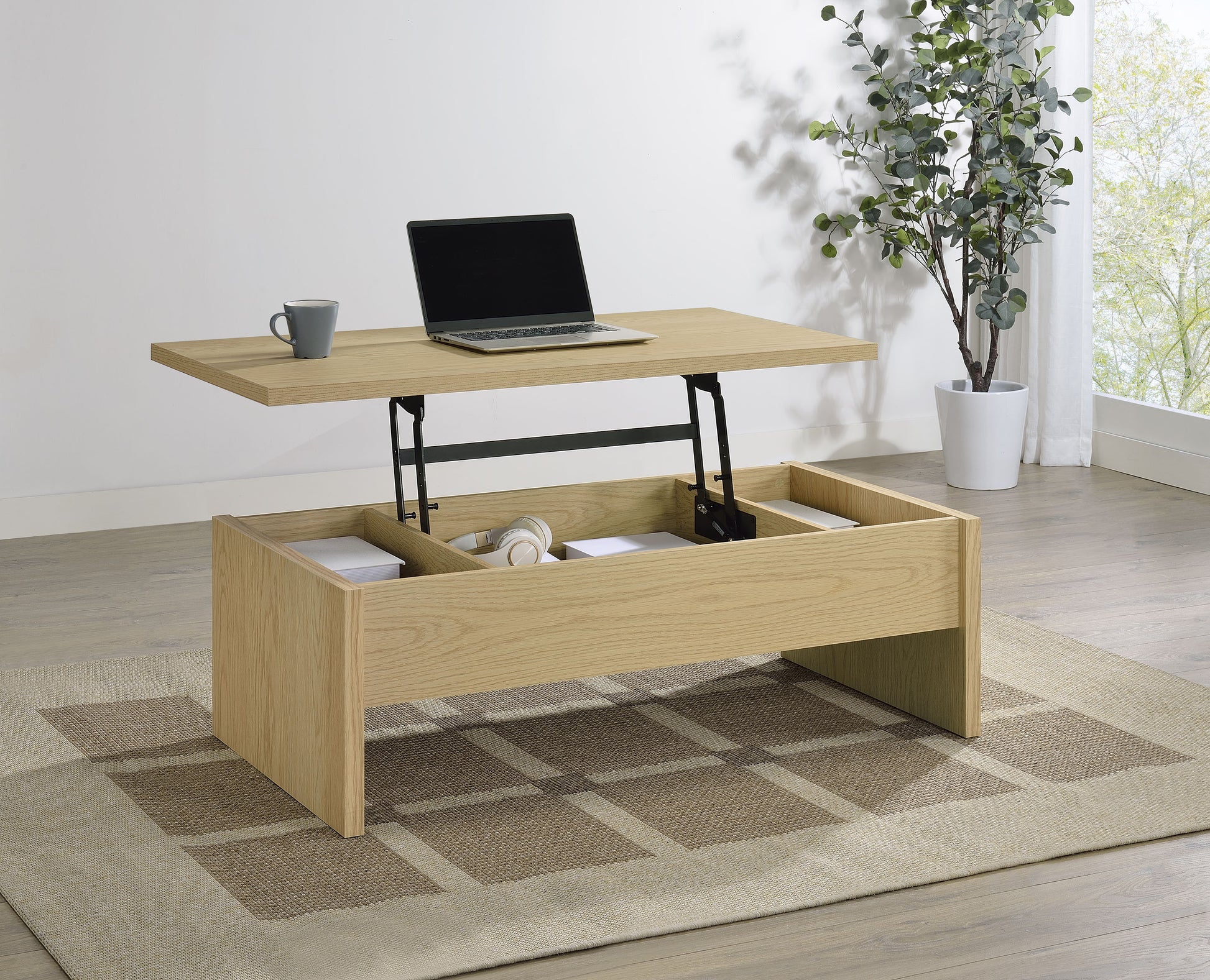 Canoga Engineered Wood Lift Top Coffee Table Light Oak