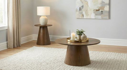 Franklin 2-piece Round Pedestal Coffee Table Set Dark Brown - The Sleep Loft - Online Mattress Showroom NYC