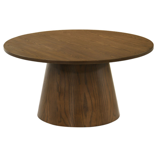 Franklin 36-inch Round Pedestal Coffee Table Dark Brown - The Sleep Loft - Online Mattress Showroom NYC