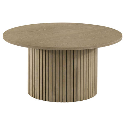 Hamlyn 2-piece Round Fluted Coffee and End Table Set Natural Oak