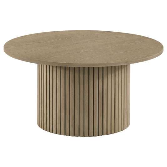 Hamlyn Round Fluted Occasional Cocktail Coffee Table Natural Oak - The Sleep Loft - Online Mattress Showroom NYC