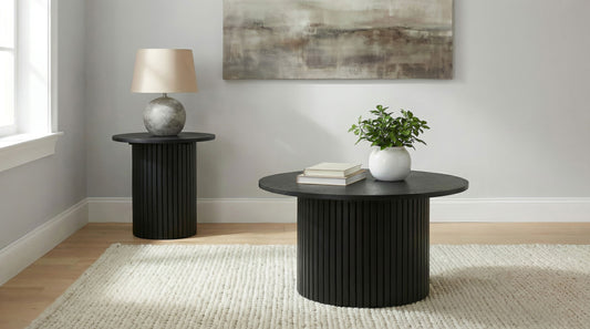 Hamlyn 2-piece Round Fluted Coffee and End Table Set Black - The Sleep Loft - Online Mattress Showroom NYC