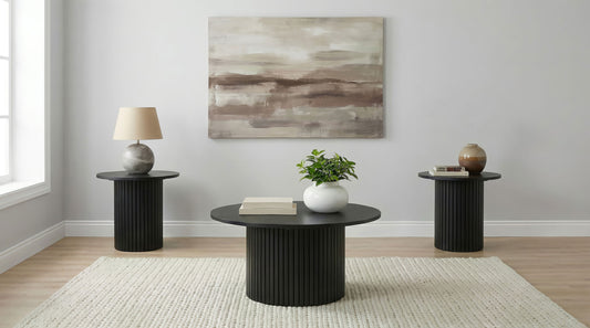 Hamlyn 3-piece Round Fluted Coffee and End Table Set Black - The Sleep Loft - Online Mattress Showroom NYC