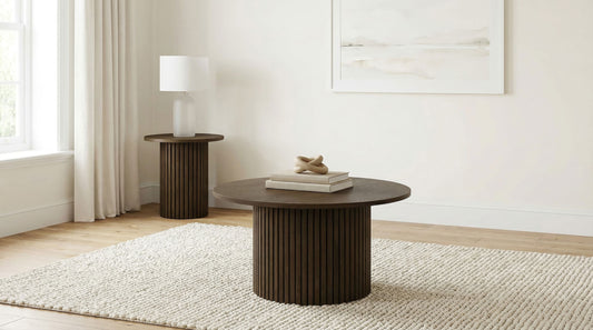 Hamlyn 2-piece Round Fluted Coffee and End Table Set Walnut - The Sleep Loft - Online Mattress Showroom NYC