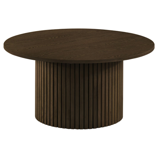 Hamlyn Round Fluted Occasional Cocktail Coffee Table Walnut - The Sleep Loft - Online Mattress Showroom NYC