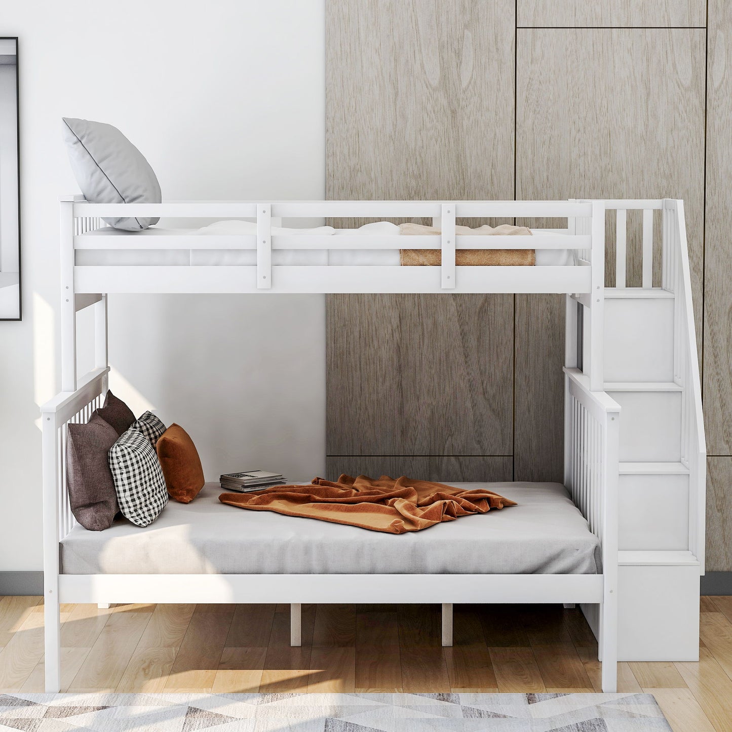 Stairway Bunk Bed With Storage And Guard Rail For Bedroom - The Sleep Loft - Online Mattress Showroom NYC