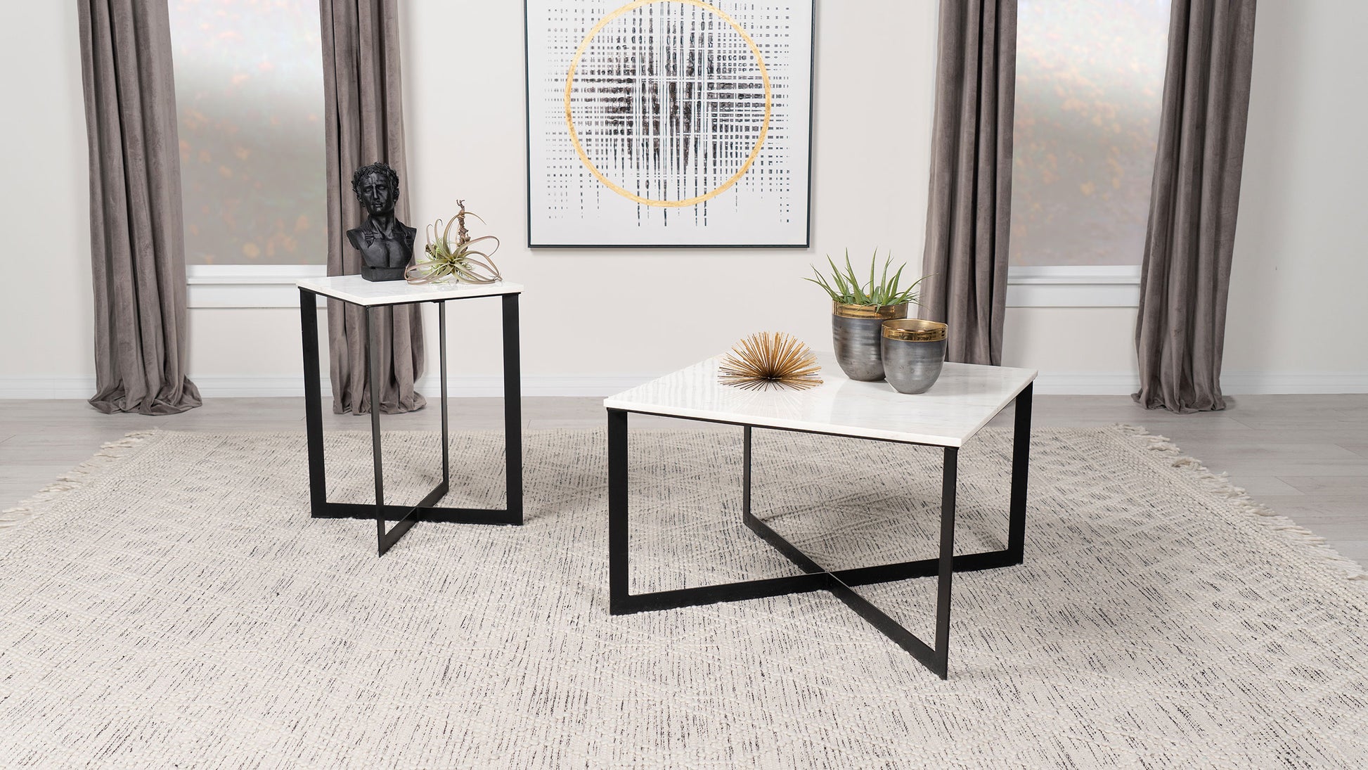 Tobin 2-piece Marble Top Coffee and End Table Set White