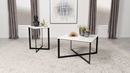 Tobin 2-piece Marble Top Coffee and End Table Set White - The Sleep Loft - Online Mattress Showroom NYC
