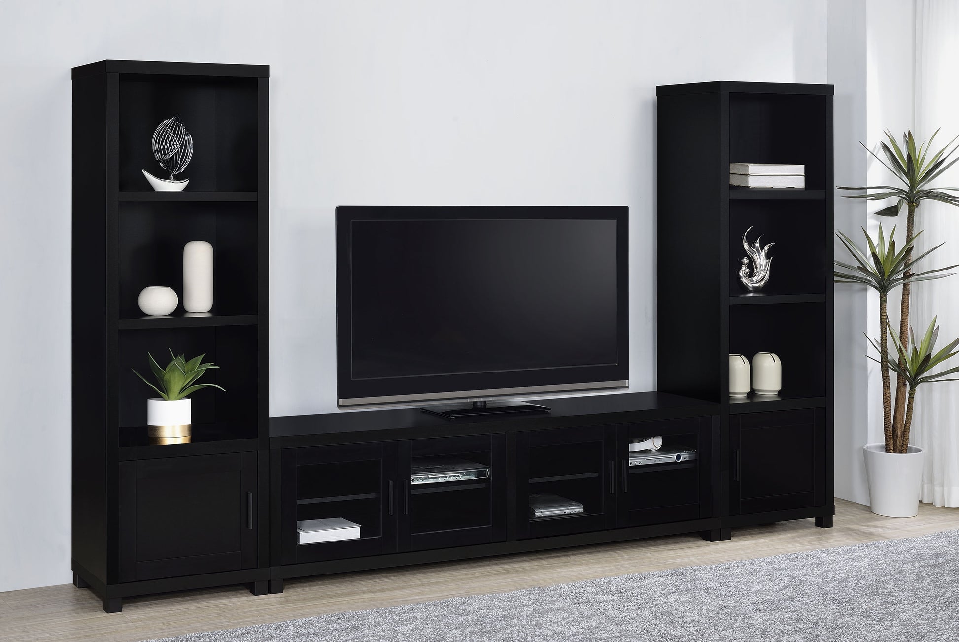 Sachin 3-shelf Engineered Wood Media Tower Black