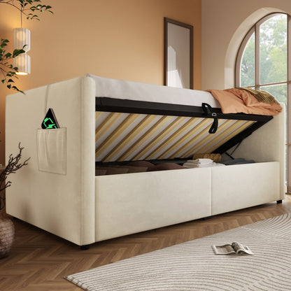 Upholstered Hydraulic Storage Daybed With USB & Type C Charging - The Sleep Loft - Online Mattress Showroom NYC