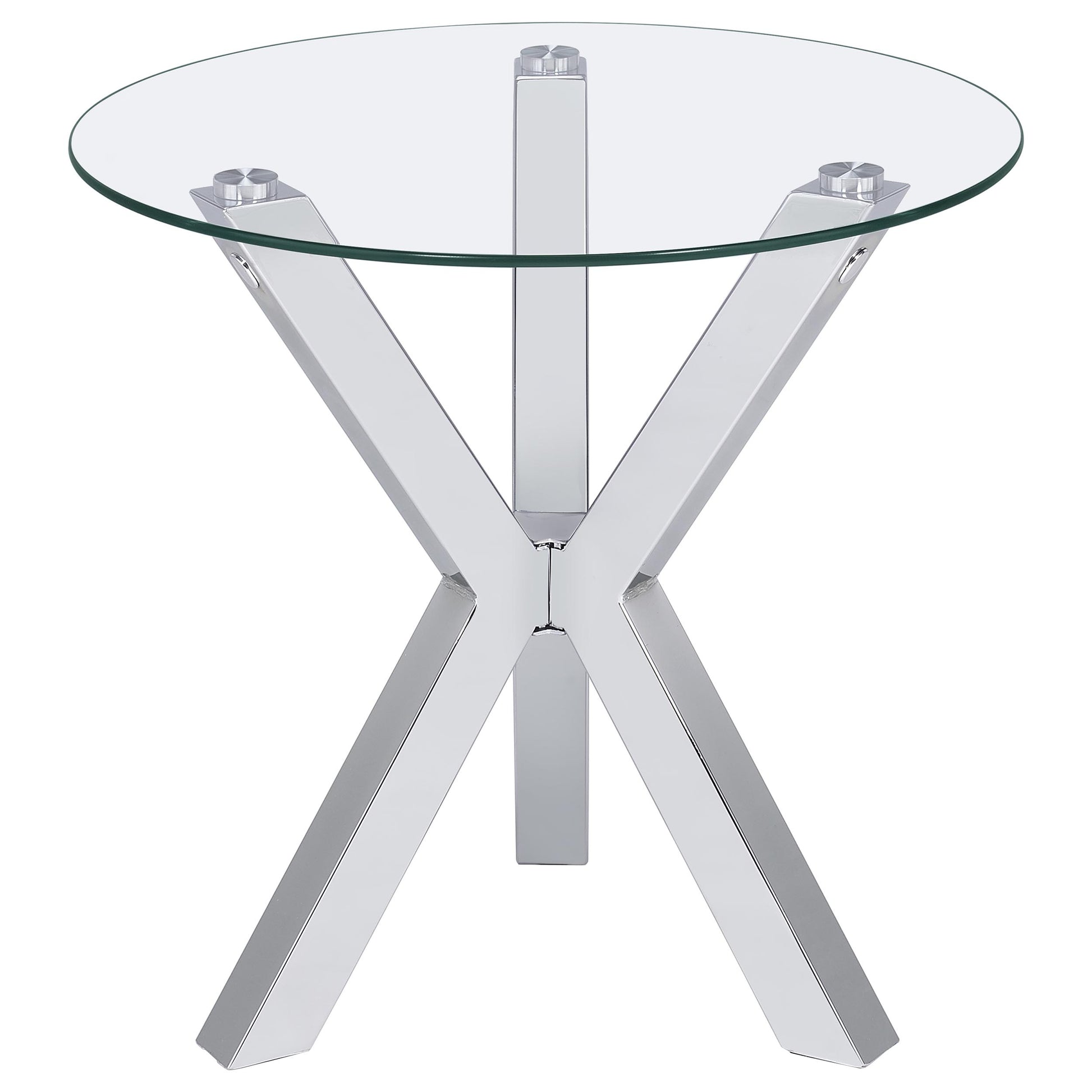 Kenzie Round Tempered Glass Top End Side Table Chrome