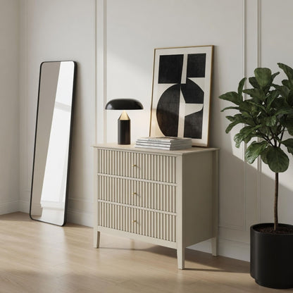 Fluted 3 Drawer Nightstand With Soft Close Slides