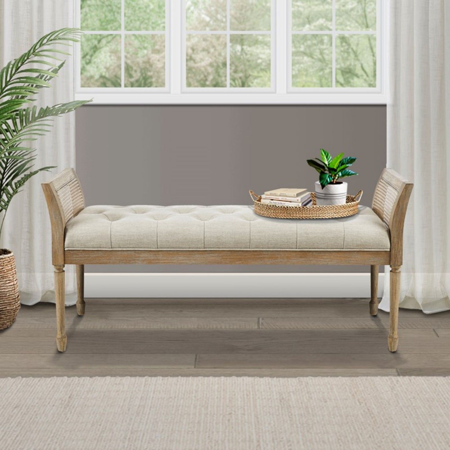 Accent Bench With Arm - Natural - The Sleep Loft - Online Mattress Showroom NYC