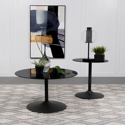 Ganso Round Metal End Table With Tempered Glass Top Black