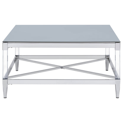 Lindley Square Tempered Mirror Acrylic Coffee Table Chrome