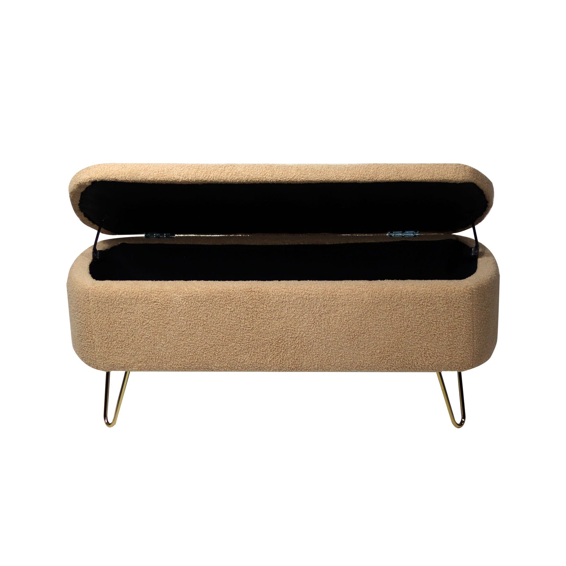 Storage Ottoman Bench For End Of Bed Legs, Modern Camel Faux Fur Entryway Bench Upholstered Padded With Storage For Living Room Bedroom - The Sleep Loft - Online Mattress Showroom NYC