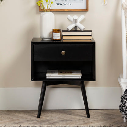 Mid-Century Modern Single Drawer Solid Wood Nightstand - The Sleep Loft - Online Mattress Showroom NYC
