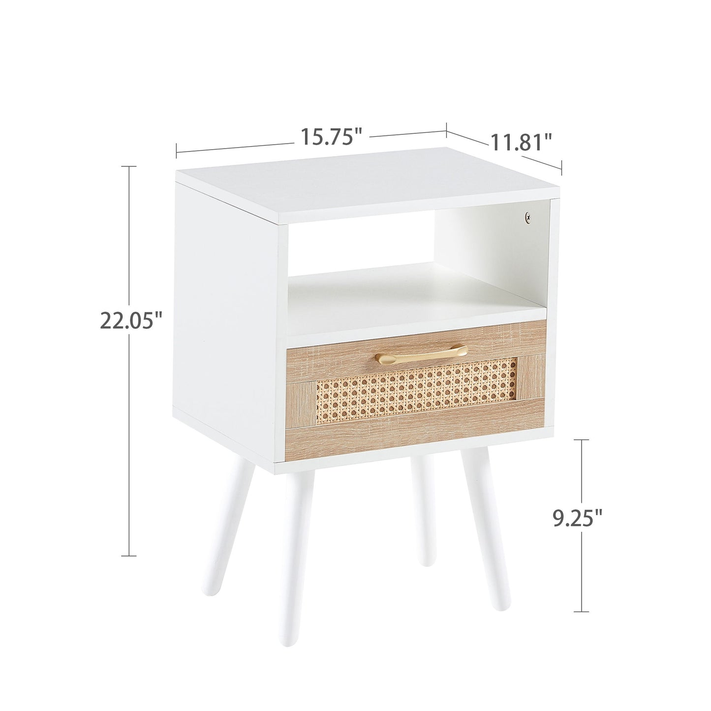 15.75" Rattan End Table With Drawer And Solid Wood Legs, Modern Nightstand, Side Table For Living Room, Bedroom - The Sleep Loft - Online Mattress Showroom NYC