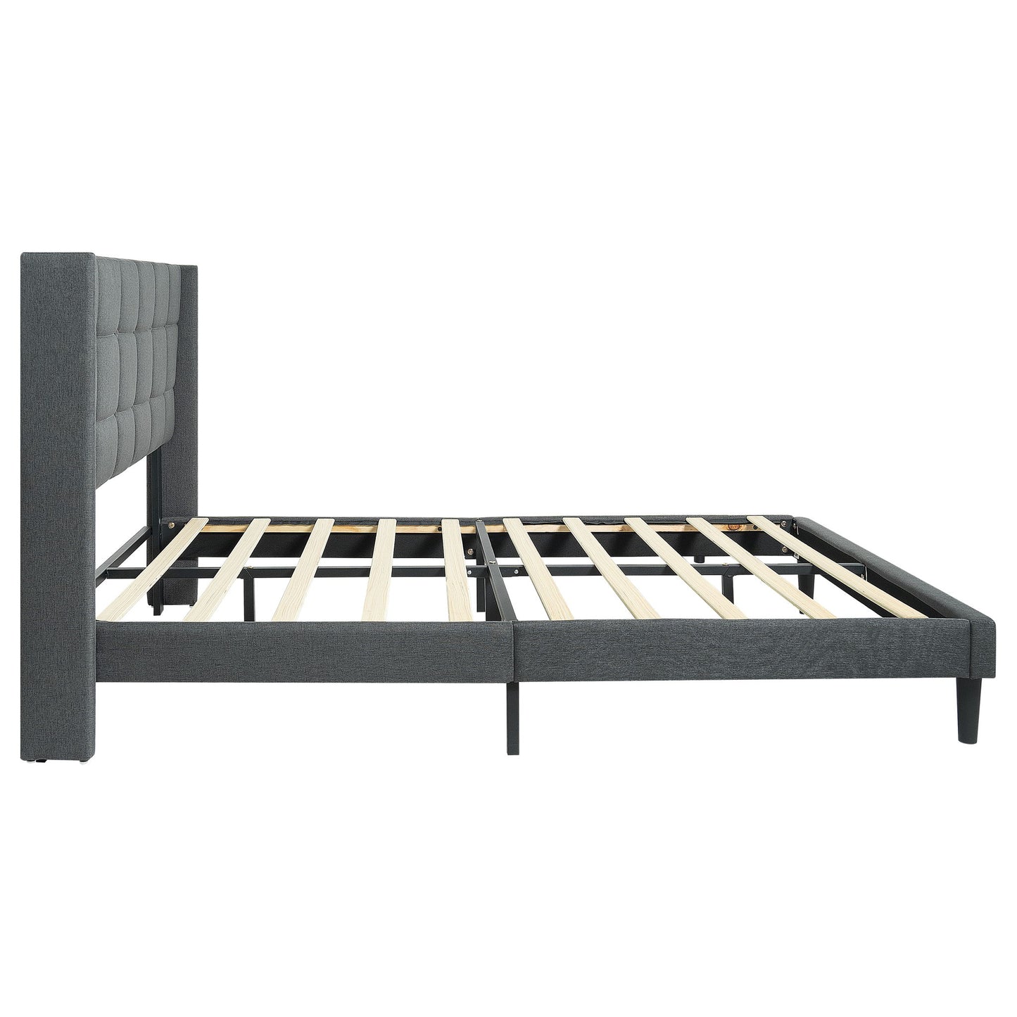 Queen Size Upholstered Platform Bed Frame With Button Tufted Linen Fabric Headboard - Dark Gray - The Sleep Loft - Online Mattress Showroom NYC