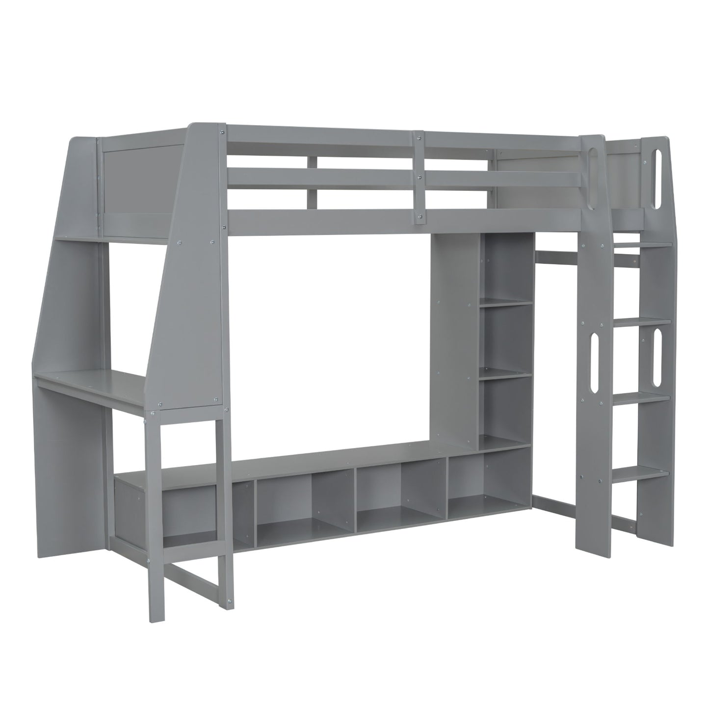 Gaming Loft Bed With Desk, Multi Storage Shelves, LED Lighting, And Hanging Clothes Rack - The Sleep Loft - Online Mattress Showroom NYC