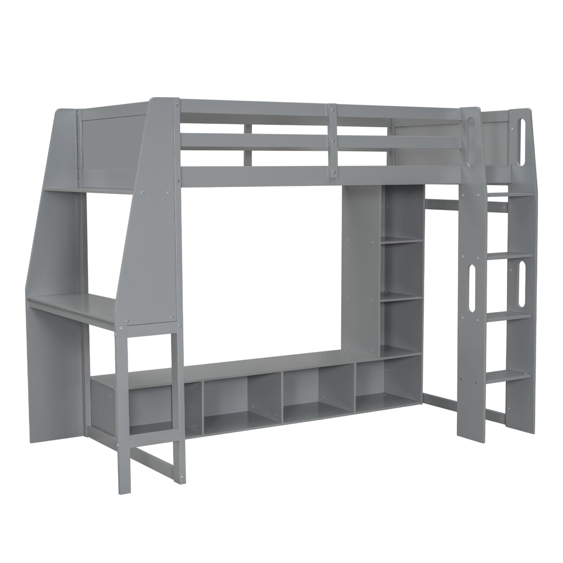 Gaming Loft Bed With Desk, Multi Storage Shelves, LED Lighting, And Hanging Clothes Rack - The Sleep Loft - Online Mattress Showroom NYC