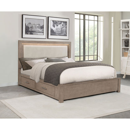 Gibbons - Barley California King LED Storage Bed With Upholstered Headboard And Built In Lighting - Brown