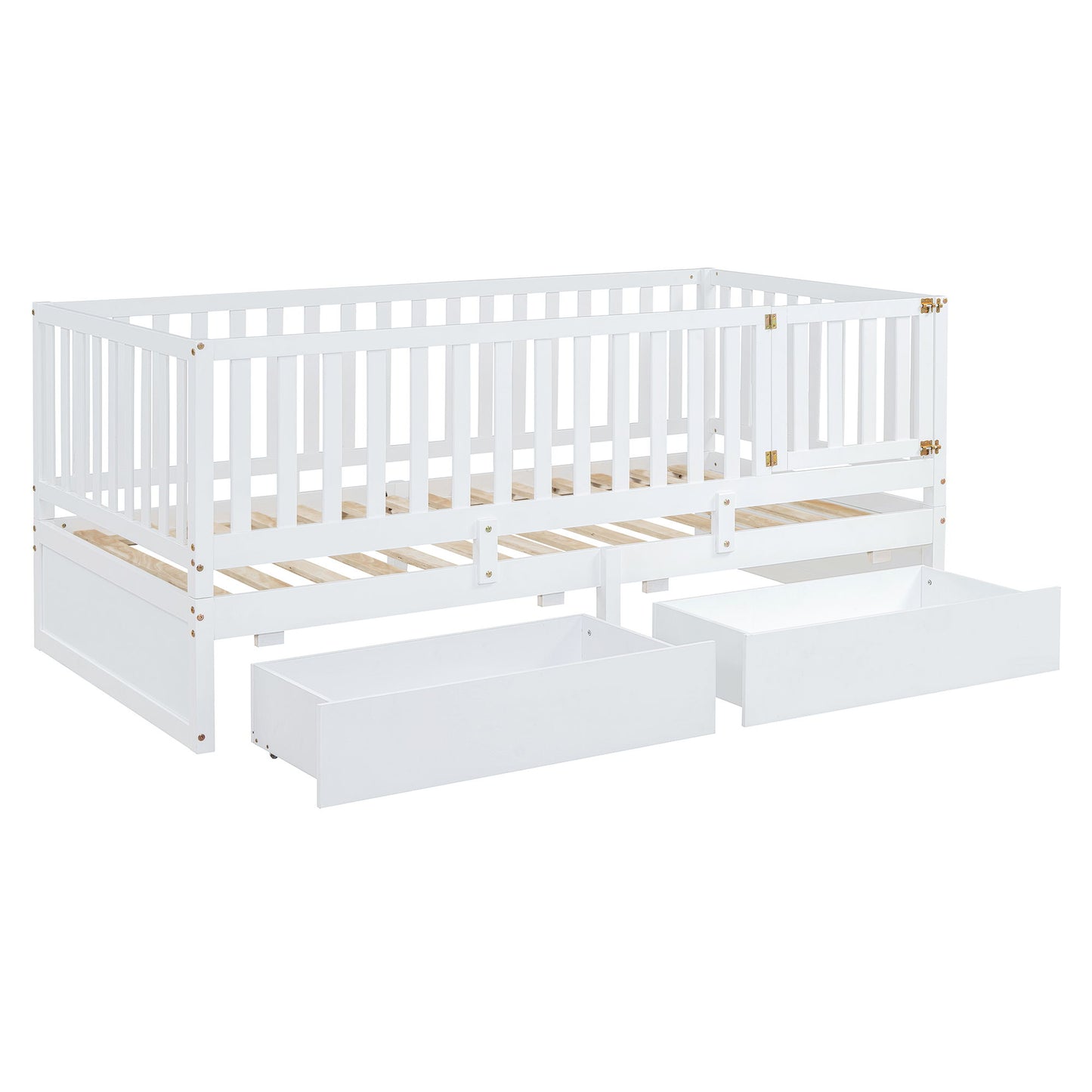 Daybed With Fence Guardrails And 2 Drawers, Split Into Independent Floor Bed & Daybed - The Sleep Loft - Online Mattress Showroom NYC