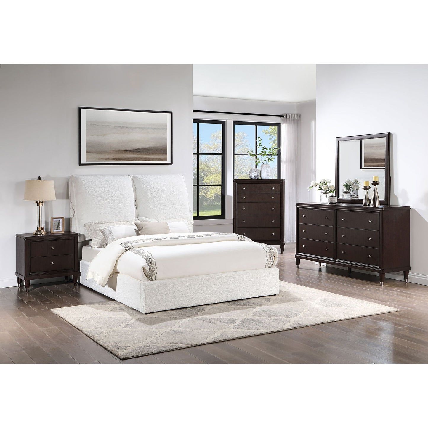 Corwyn - Queen Upholstered Panel Bed With Headboard Pillows - White - The Sleep Loft - Online Mattress Showroom NYC