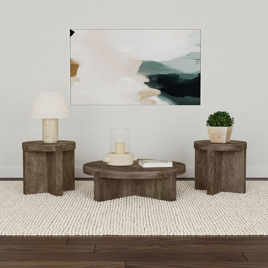 Kinkaid 3-piece Solid Wood Coffee and End Table Set Brown - The Sleep Loft - Online Mattress Showroom NYC