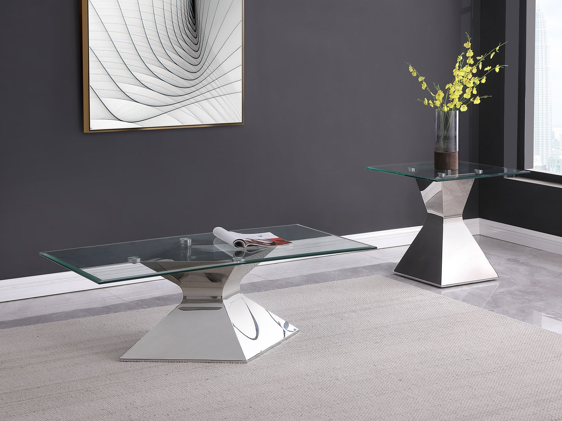 Jenny 2-piece Rectangular Coffee and End Table Set Chrome