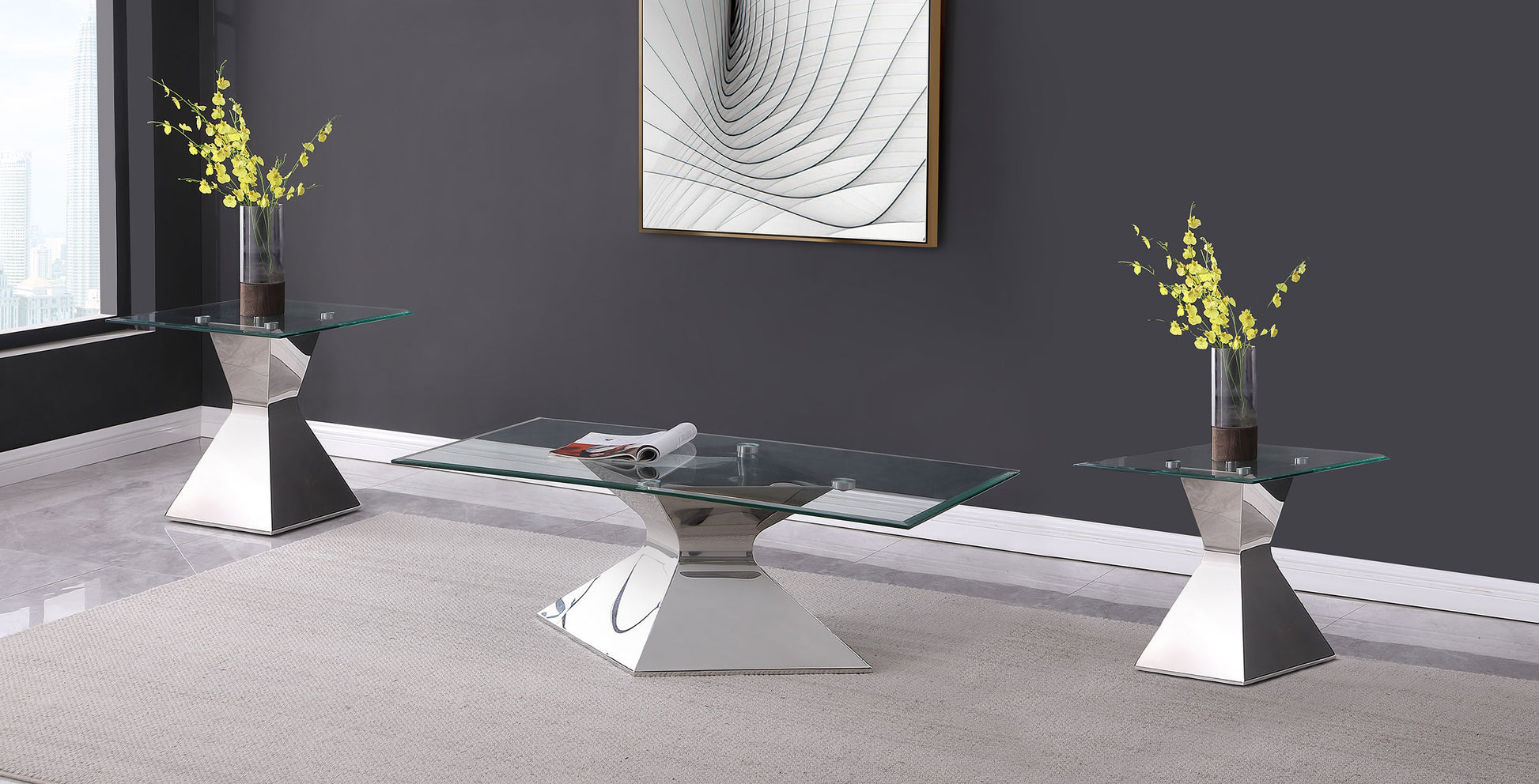 Jenny 3-piece Rectangular Coffee and End Table Set Chrome