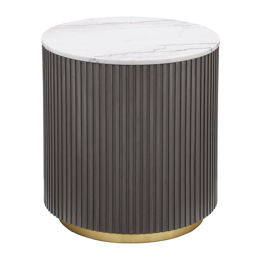 Jason Round White Marble Top Side End Table Charcoal - The Sleep Loft - Online Mattress Showroom NYC