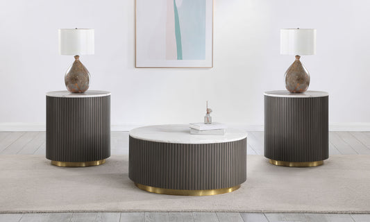 Jason 3-piece Round White Marble Coffee Table Set Charcoal - The Sleep Loft - Online Mattress Showroom NYC