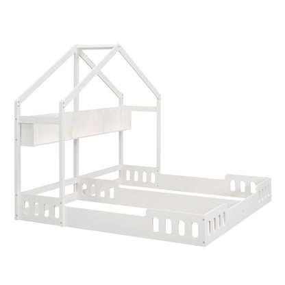 Twin Size Platform Bed With Shared Design, Guardrails, And Built In Shelves - Creamy White - The Sleep Loft - Online Mattress Showroom NYC
